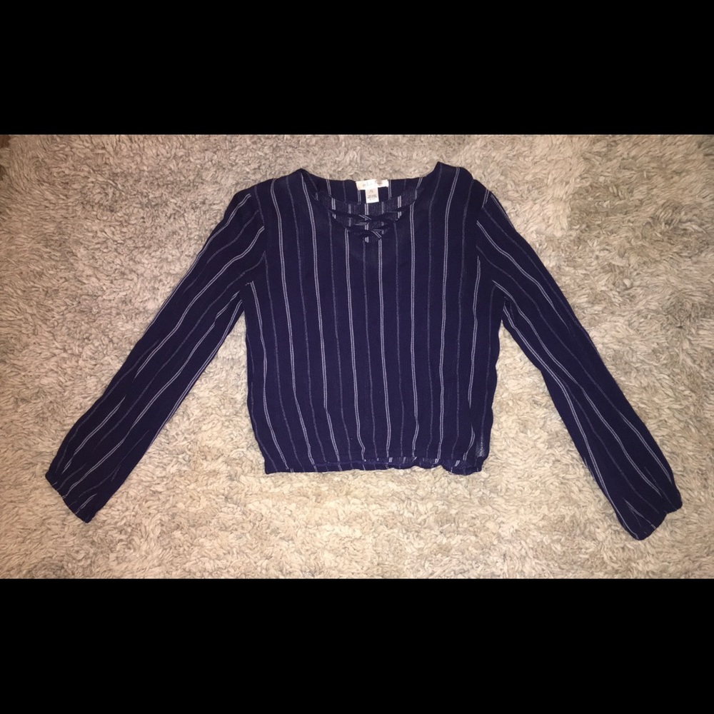Junior’s White Fawn Navy Blue Striped Blouse XL